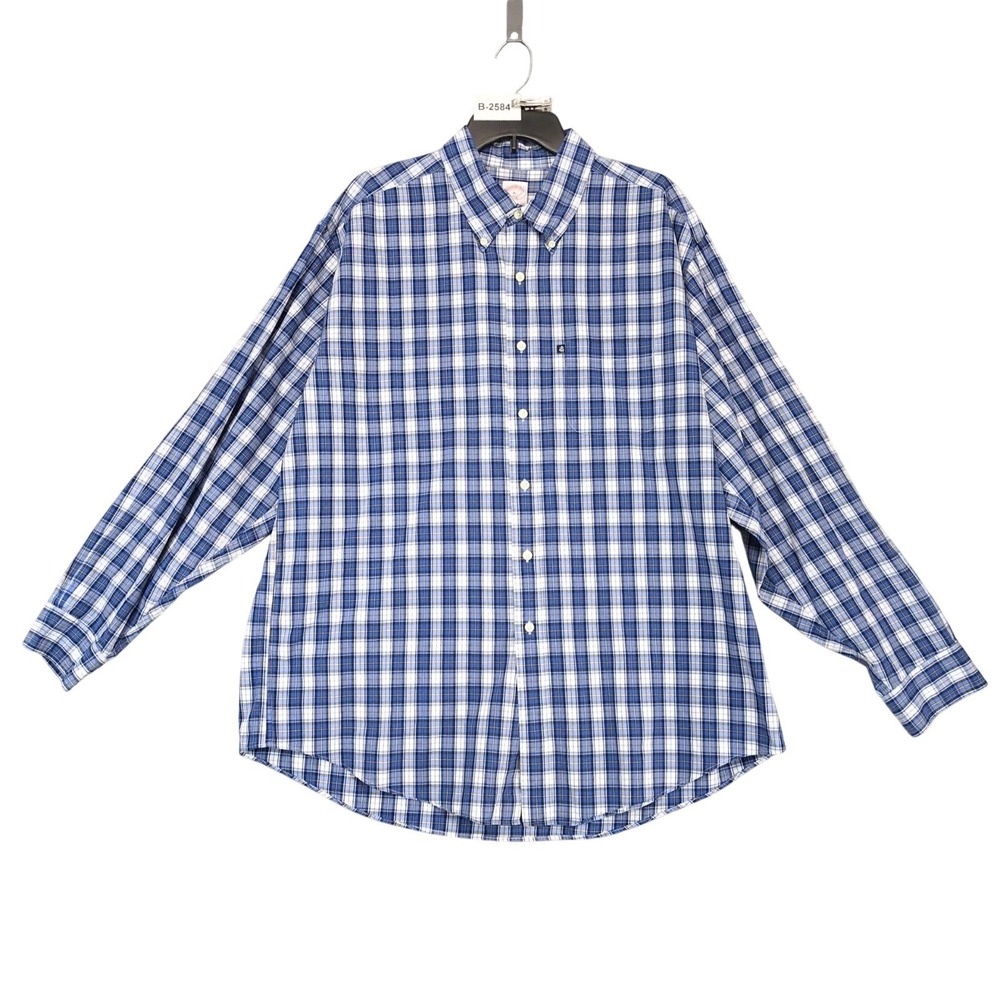 Brooks Brothers 346 Blue Plaid Button Down Shirt Mens XL Cotton Preppy Office